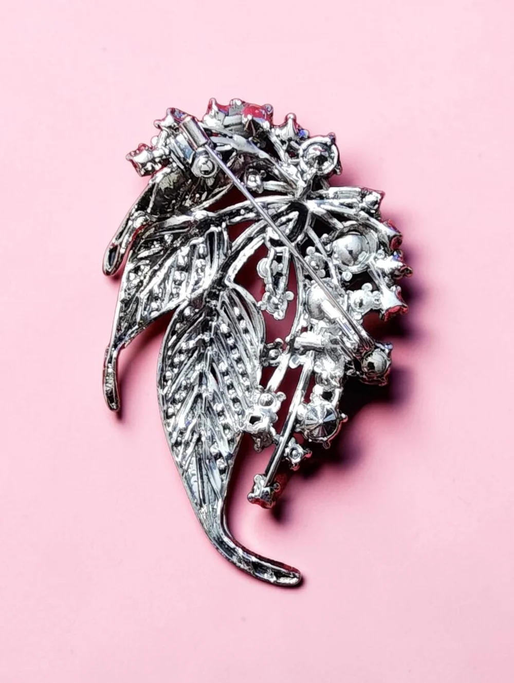 Blue Crystal Leaf Brooch